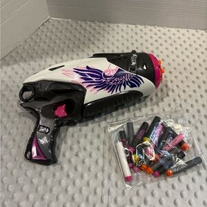 Nerf Blaster with White, Black, and Pink Design